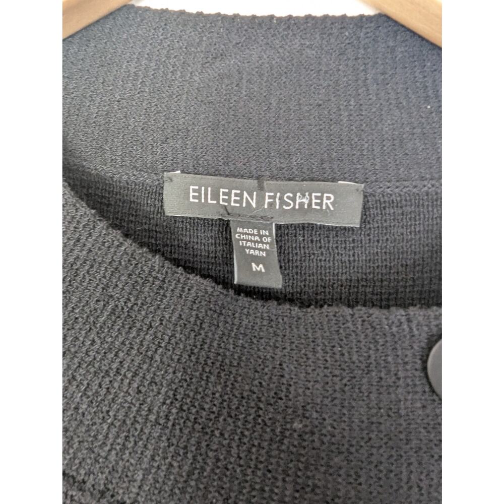 Eileen Fisher Black Minimalist Wool Asymmetrical Button Mock Neck Jacket - Picture 6 of 10